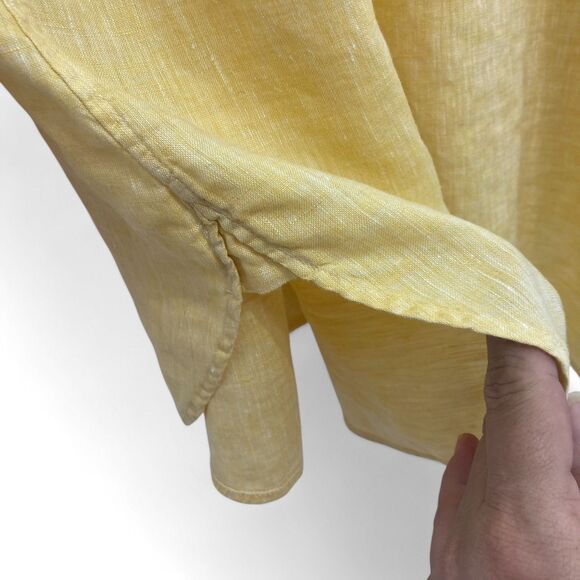 Chico's No Iron Linen Shirt Size 3 / XL Button Up 3/4 Sleeve Bright Yellow Top - Picture 9 of 15